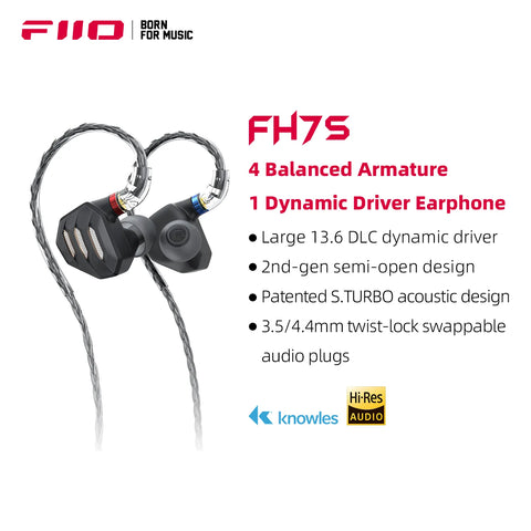 FiiO FH7/FH7S In-Ear Earphones High-Performance 1DD+4BA Hybrid