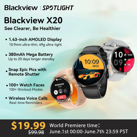 Blackview 2024 New Smartwatch X20 Watch AMOLED Display Hi-Fi Bluetooth